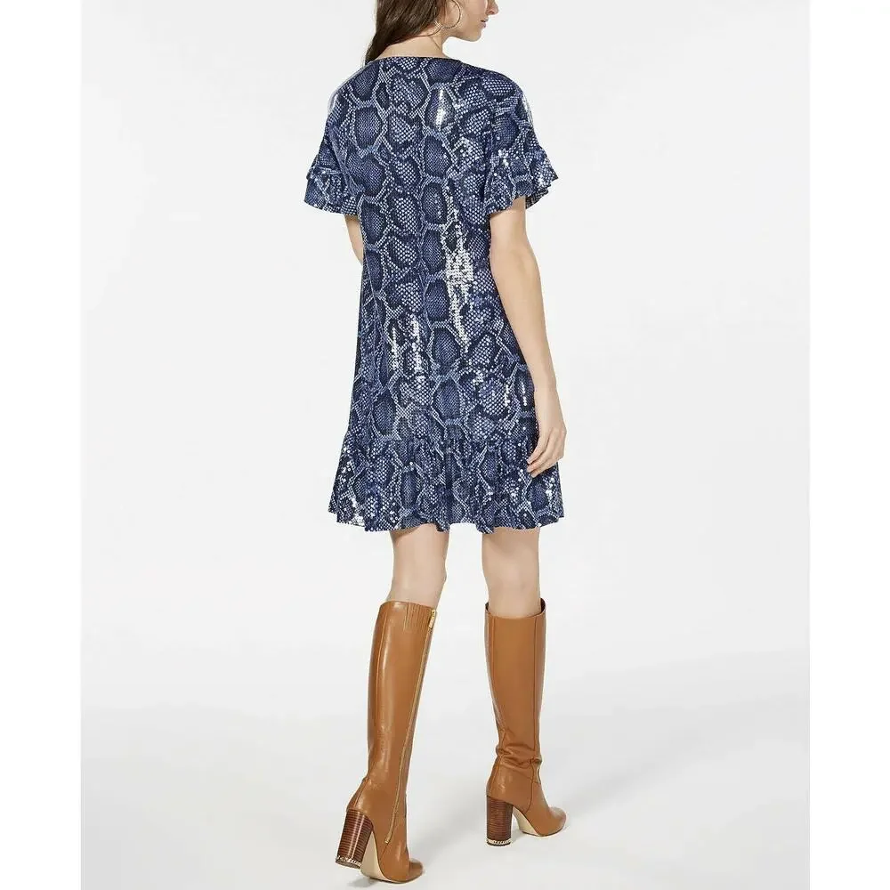 NWOT Michael Kors Python Sequin True Navy Snake Print Dress Small -can fit a Med